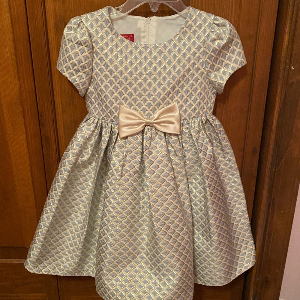 Holiday dress Blue, Gold, and white dress